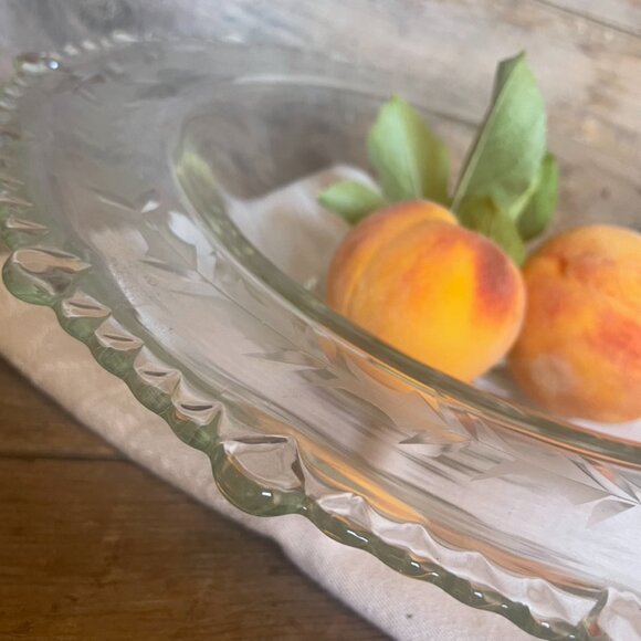 Vintage Centerpiece Bowl Etched with Beaded Rim 13"